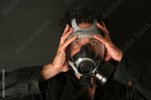 man with gas mask