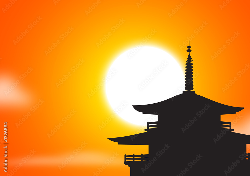 pagoda sunset silhoutte