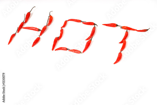 the word "hot" spelled out in red thai peppers