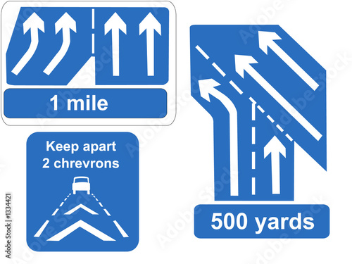 Foto motorway lanes merging and keep your distance signs