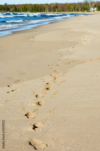 footprints on beach, Lake Superior, Michigan, USA