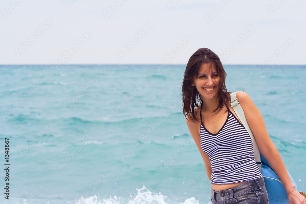 happy girl on weekation, copyspace on the left happy girl on weekation, copyspace on the left