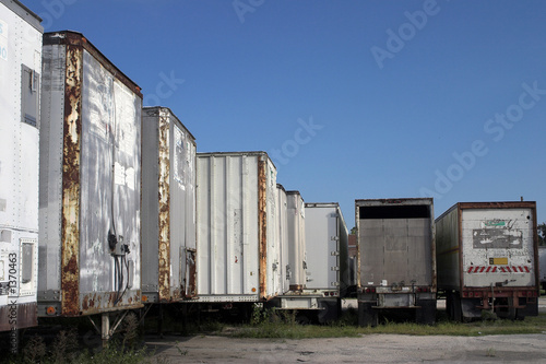 derelict tractor trailers in a row