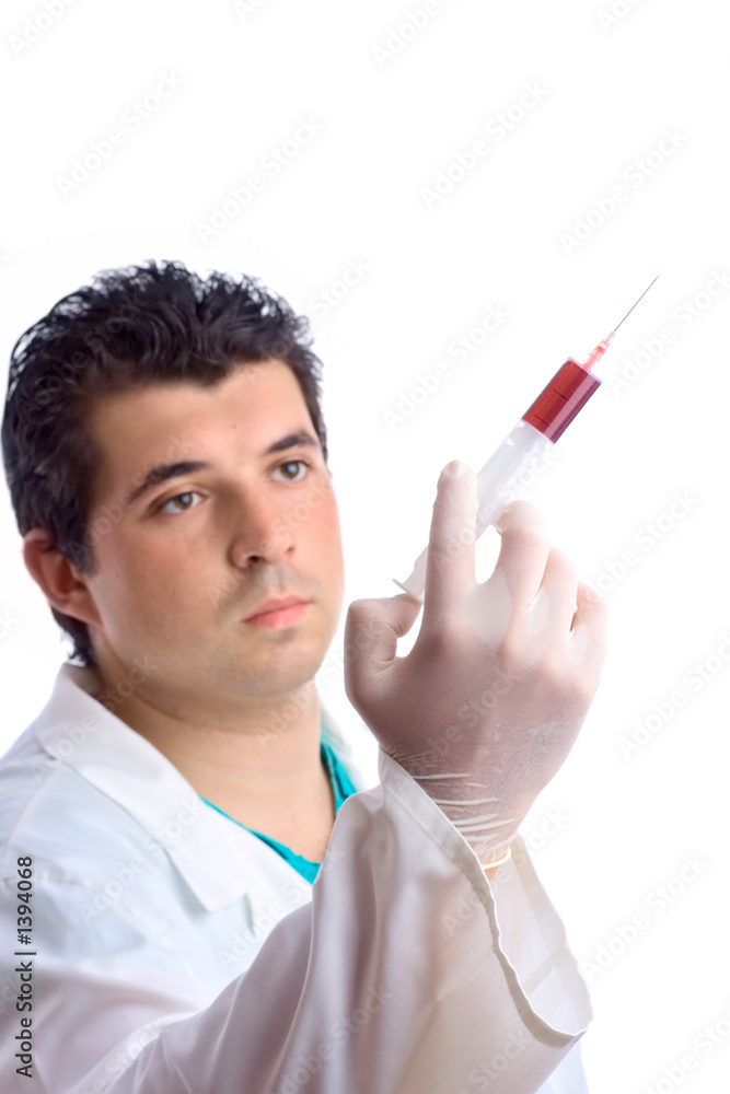 lab technician holding a syringe (clipping path in