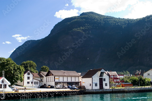 mountain village in a fjord photo