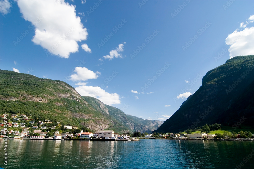 mountain village in a fjord
