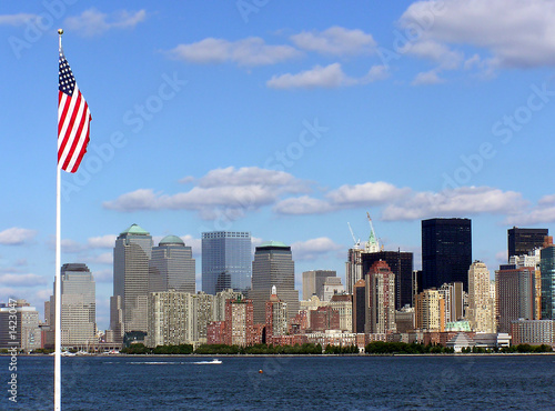 new york skyline with flag