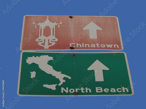 Photography chinatown and little italy direction sign