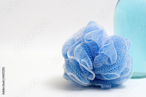 loofah and soap bottle photo