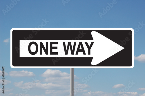 one way traffic sign with clouds