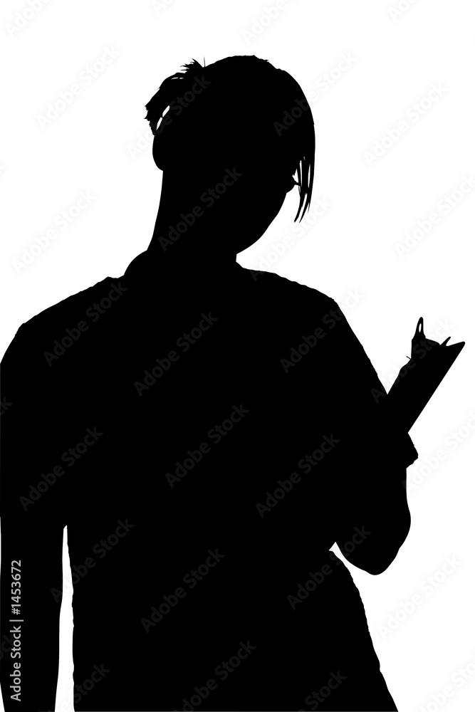 silhouette with clipping path of woman with clipbo