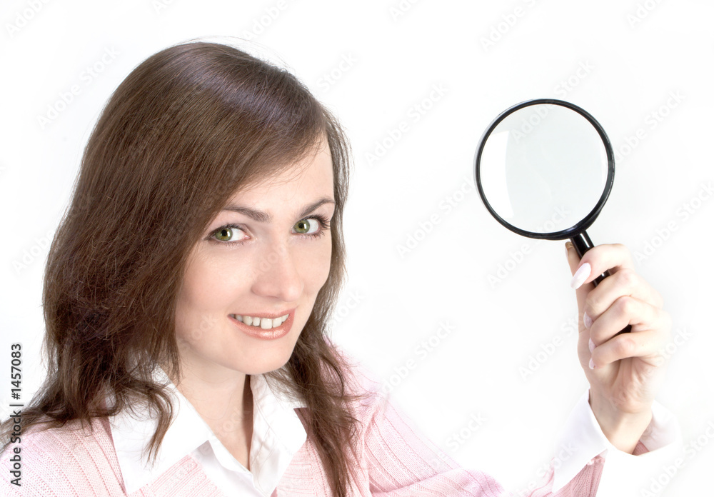 young woman with magnifying glass young woman with magnifying glass