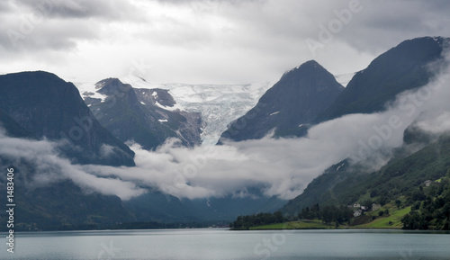 mountains and glacier above the lake © MikLav