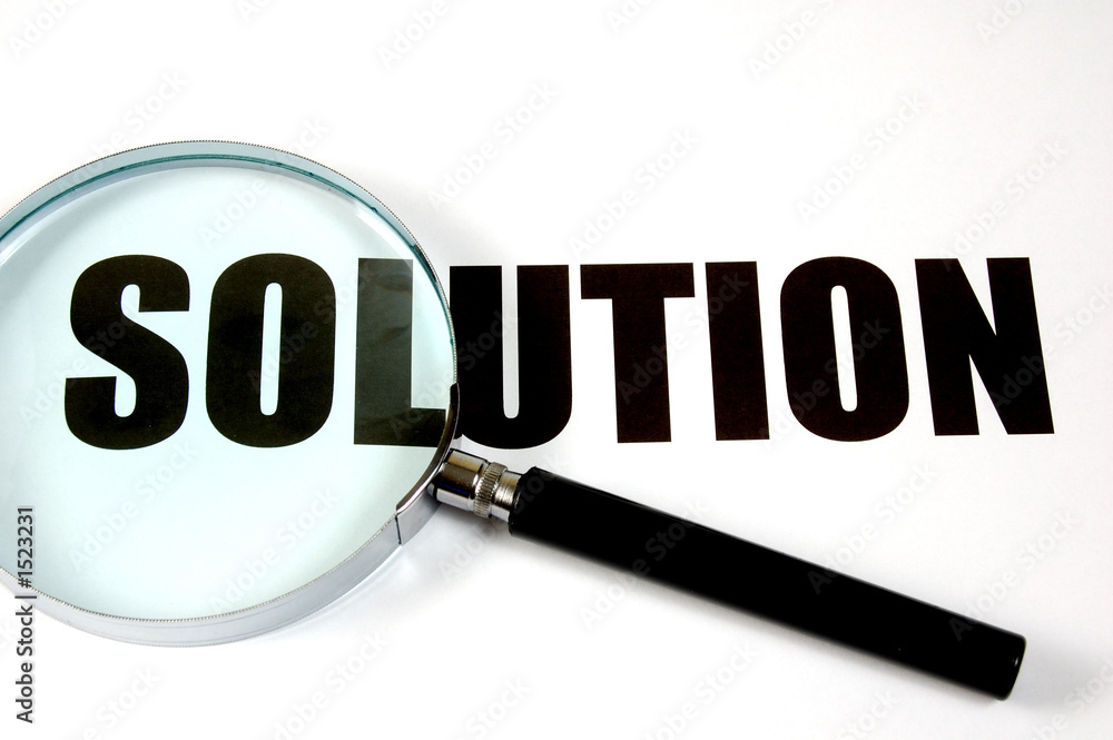 magnifying glass and text - solution magnifying glass and text - solution