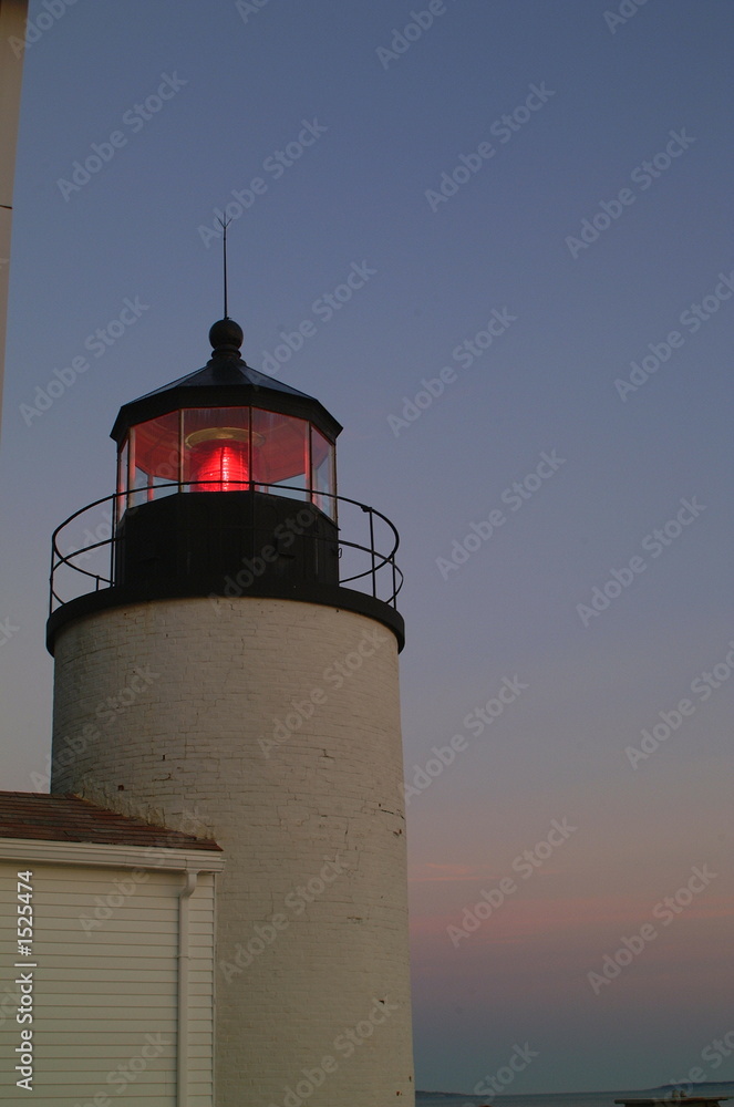turret on bass harbor lighthouse with red glow len