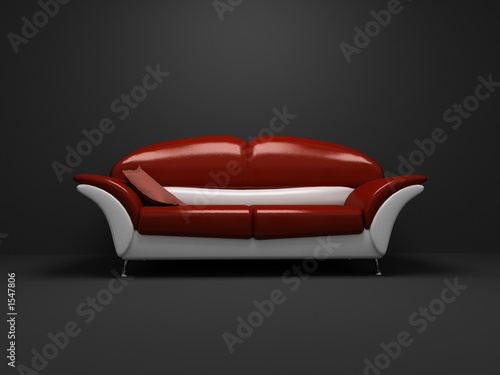 red sofa on dark background