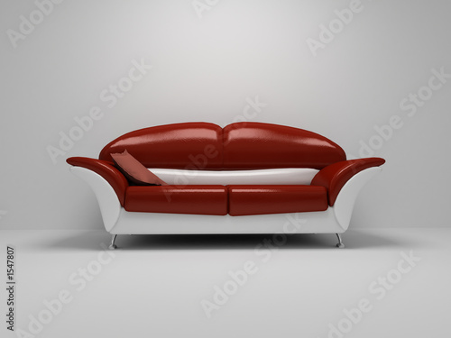 red sofa on white background