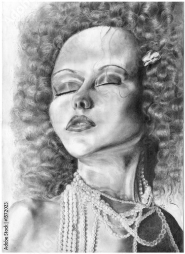 woman with pearls drawing
