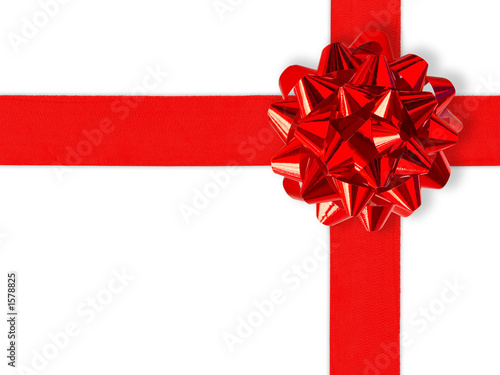 red gift ribbon over white