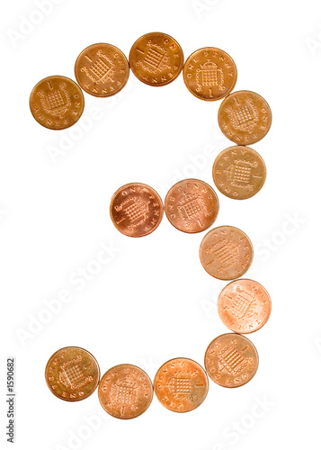 figure three (3) in pennies