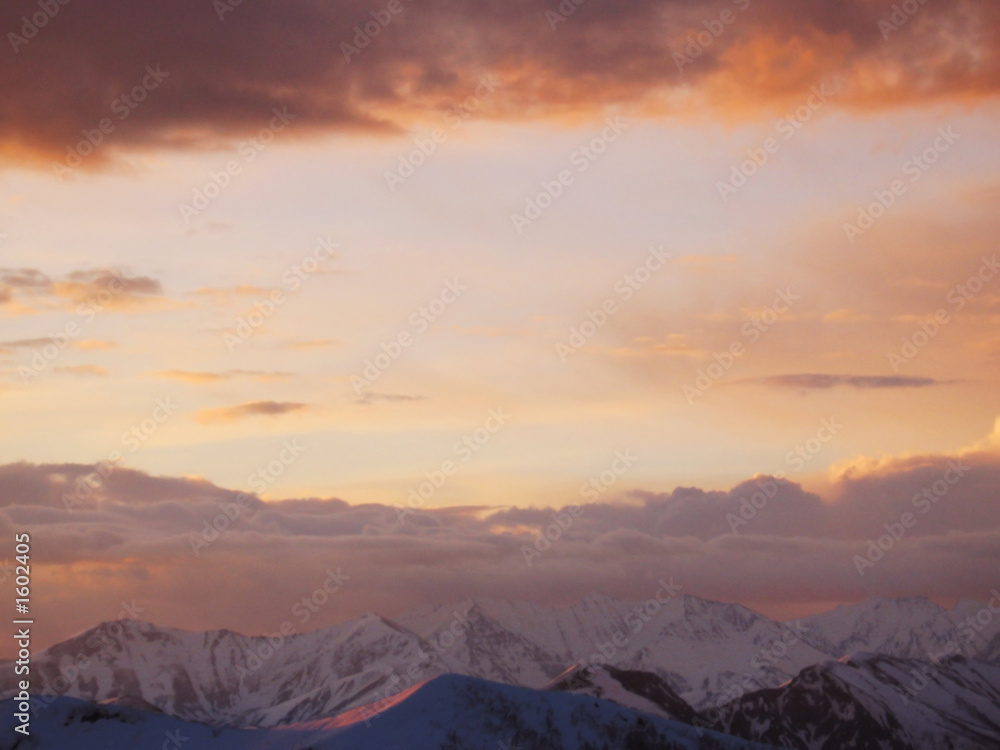 sunset in the caucasus mountain