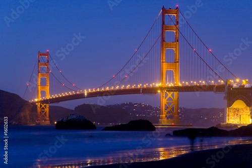 Golden Gate Bridge illuminated at night