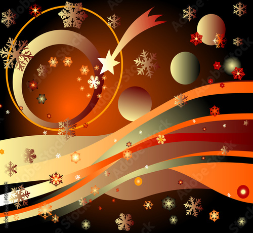 magic landscape with rainbow, stars and planets photo
