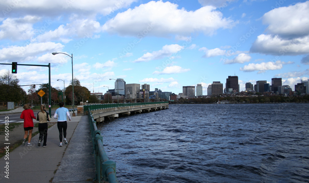 three young women jogging in boston