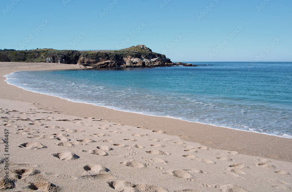 clear and empty white sand beach with footprint