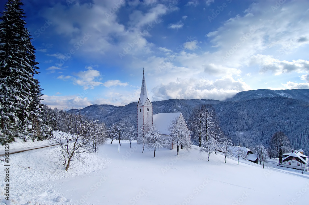 small church in winter