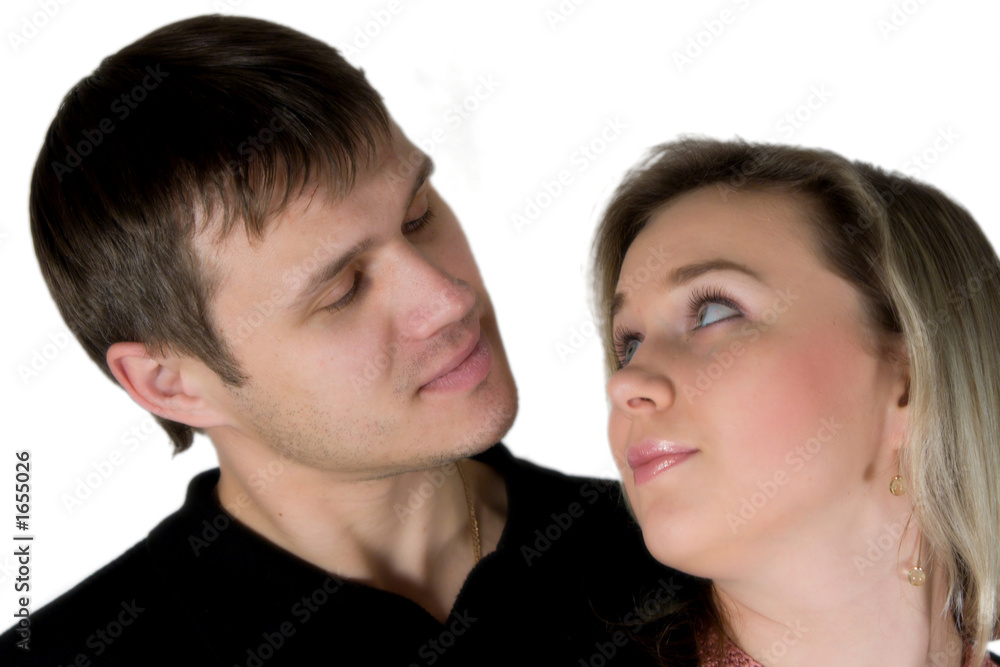 enamoured man and the woman. the isolated portrait on a white ba enamoured man and the woman. the isolated portrait on a white ba