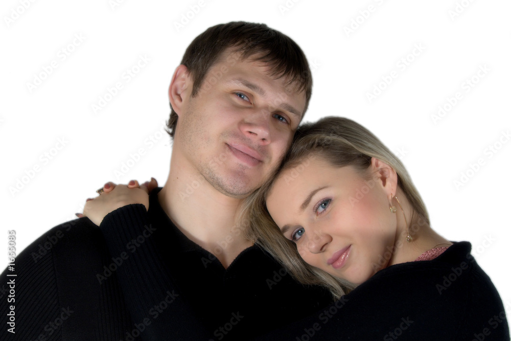 enamoured man and the woman. the isolated portrait on a white ba enamoured man and the woman. the isolated portrait on a white ba