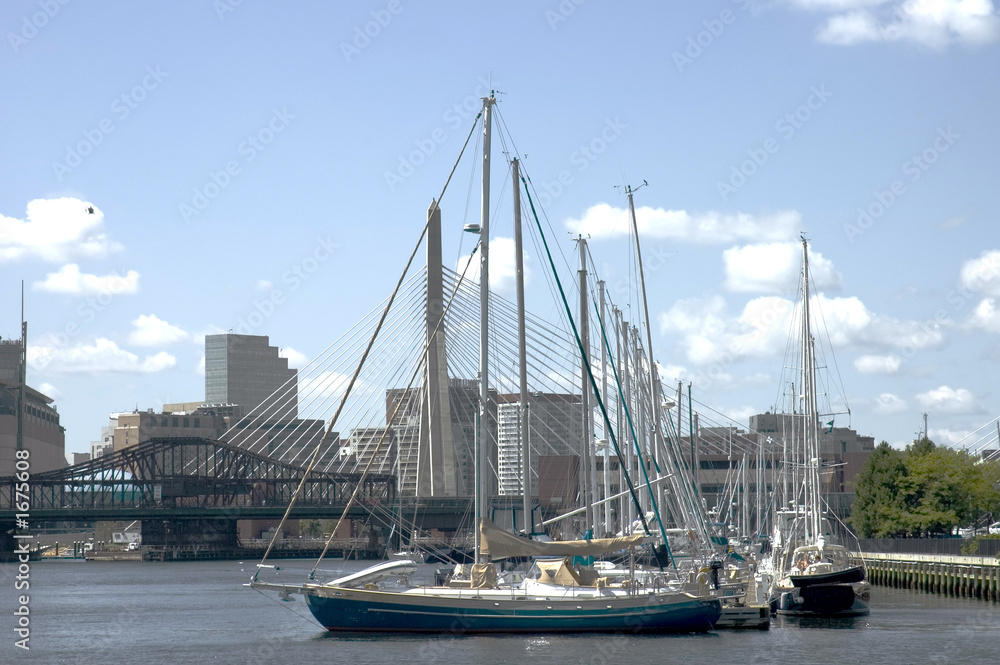 sailing boats and zakim bridge, Boston, Mass