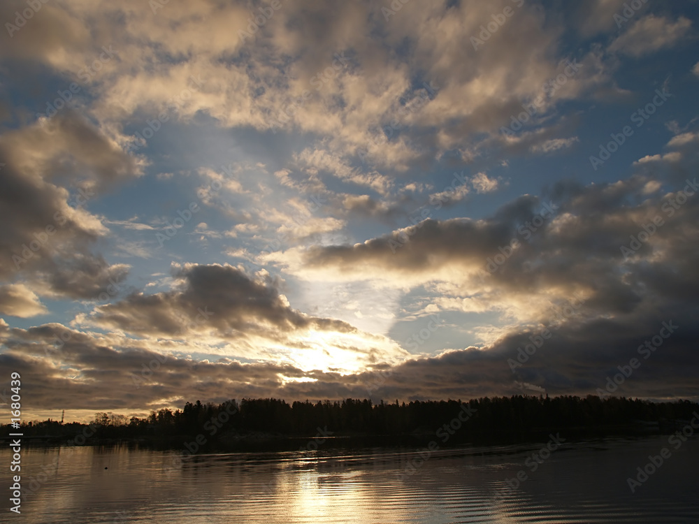 autumn clouds at sunrise before storm