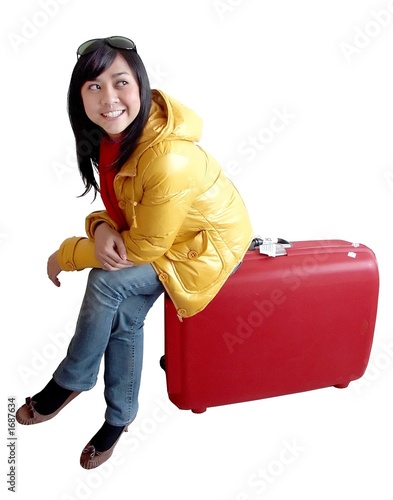asian girl with suitcase