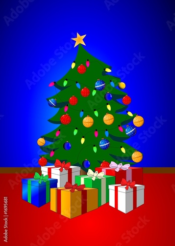 christmas tree on blue