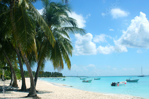 Fototapeta Naklejka Na Ścianę i Meble -  palm trees and boats on tropical island