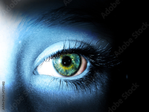 Konstfotografi yeux bleu vert