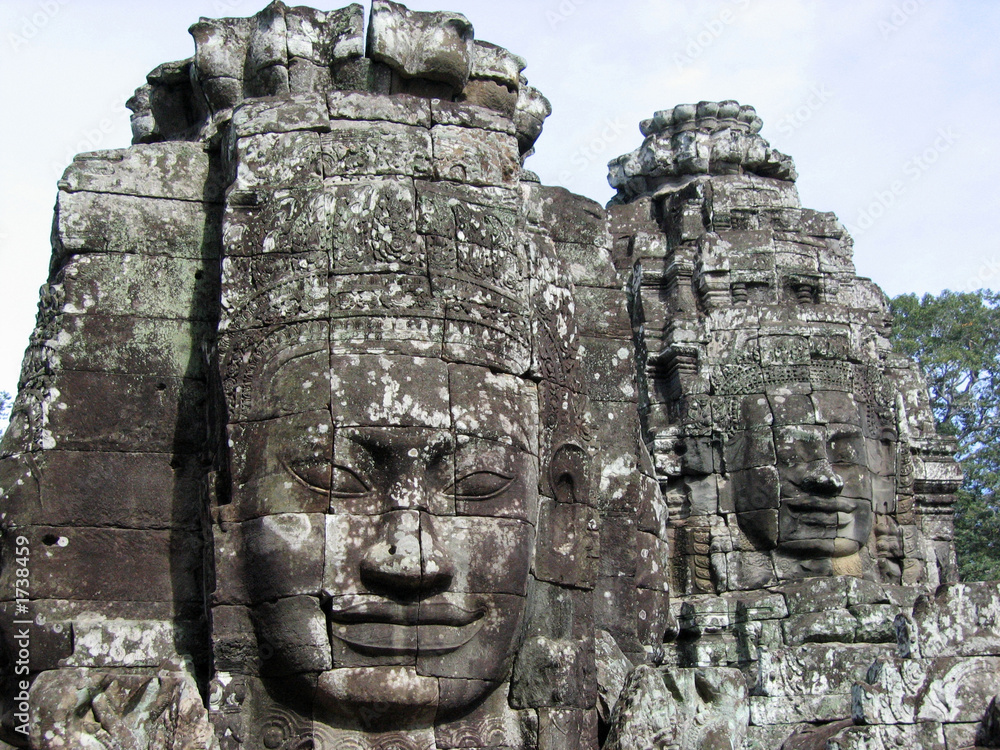 buddha face sculptures, cambodia
