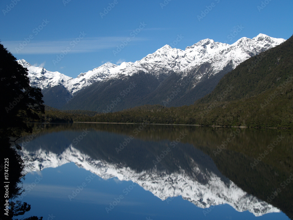 snow peak over mirror lake