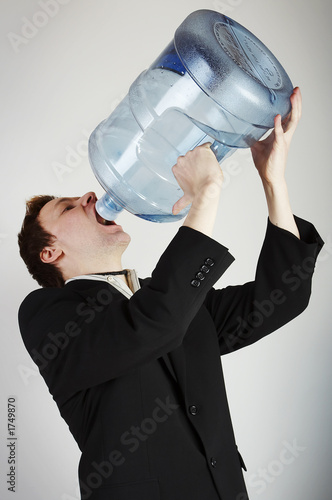 man with huge water bottle