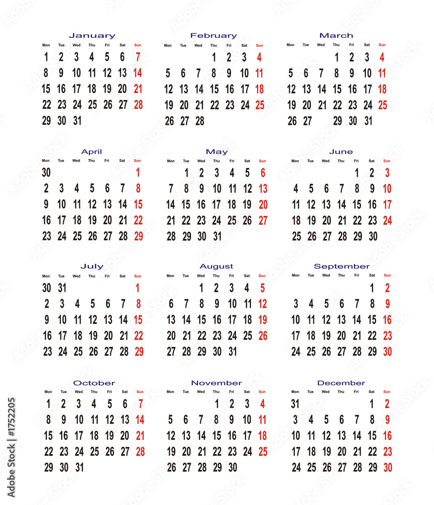calendar for 2007 year. sundays are red