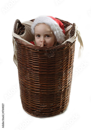 hush! (santa helper in the basket)