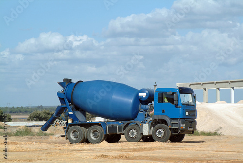 blue concrete truck mixer in the workmanship