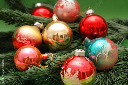 selection of various christmas decorations and fir