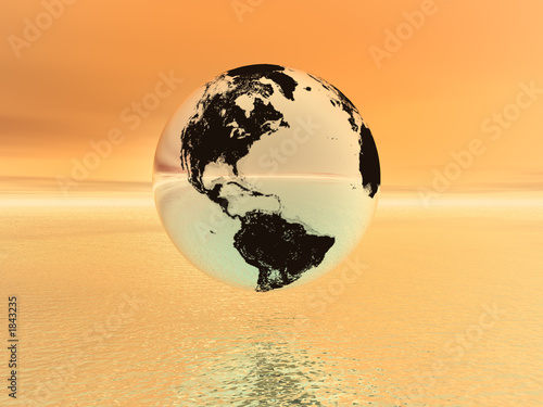 silver globe in orange background