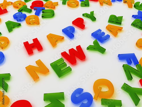 colourful letters isolated on white background happy new year