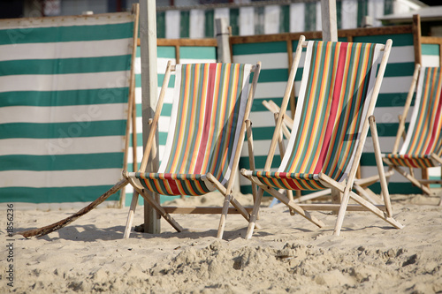 beach scene : striped deck chaires photo