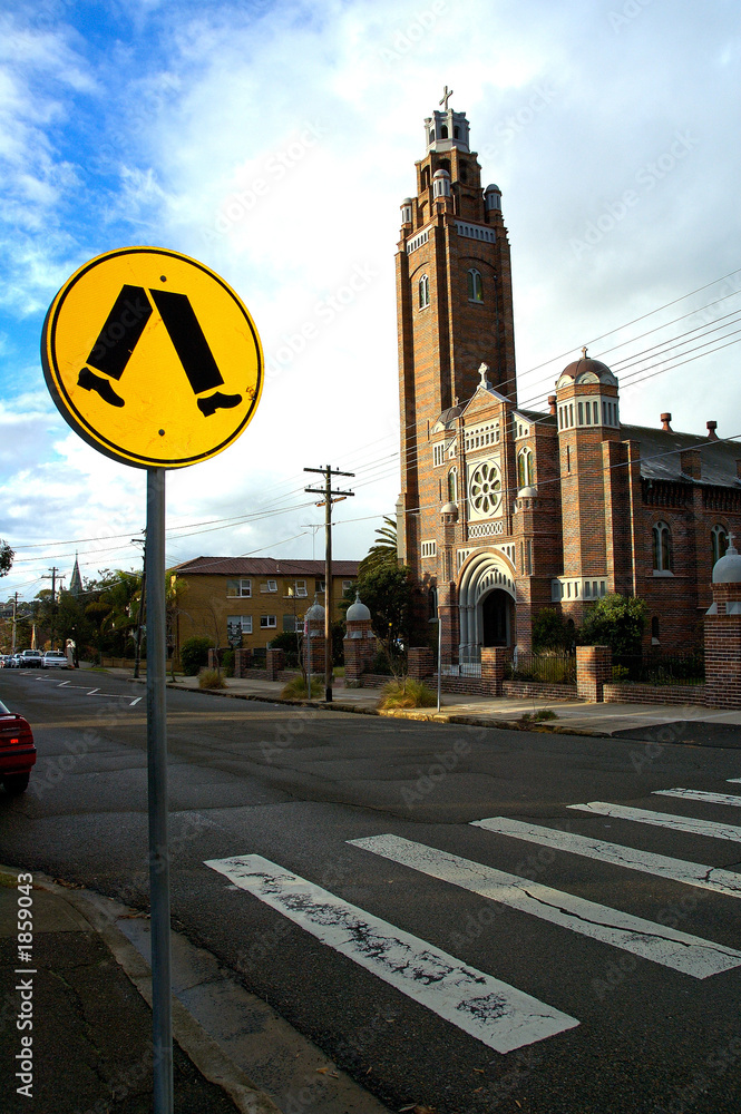 Fototapeta premium pedestrian crossing in front of church