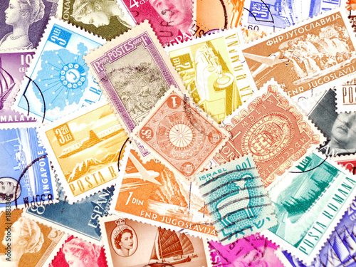 diverse and colorful postage stamps